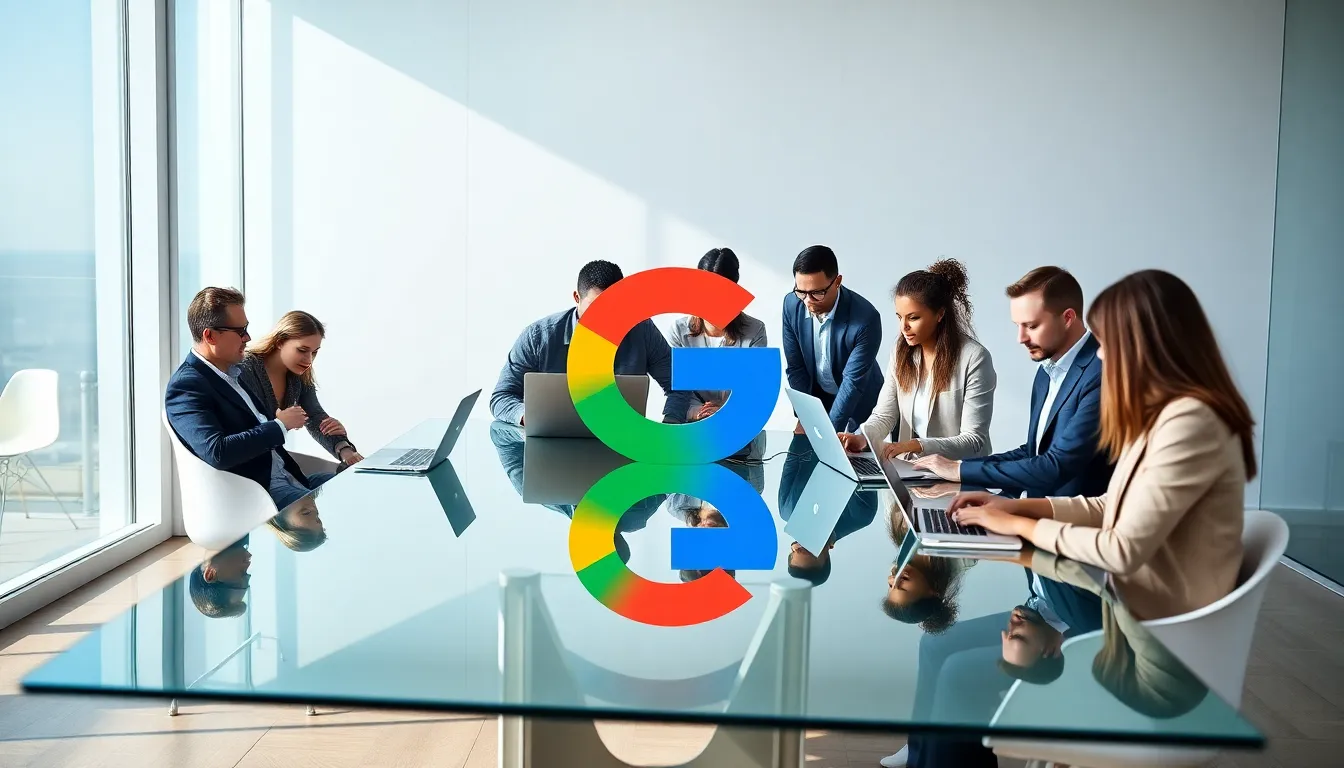 Google logo in a modern office workspace.