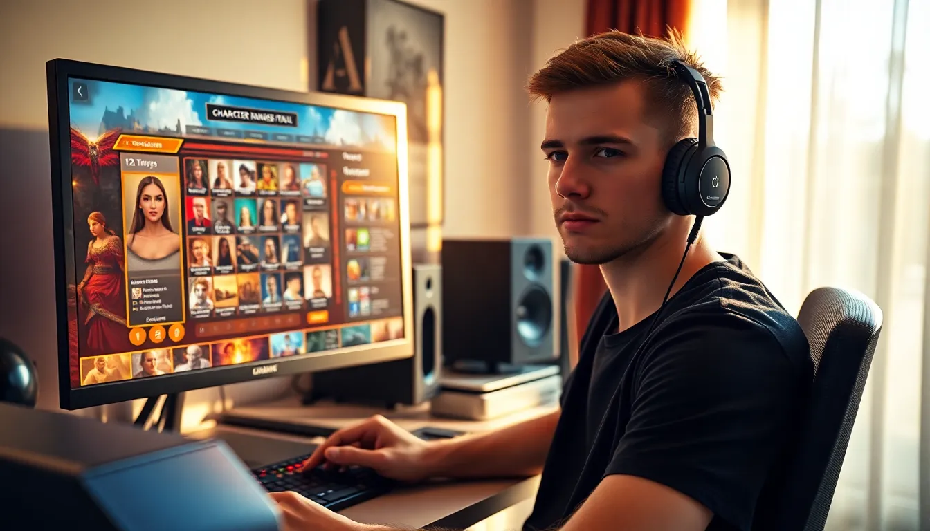A young man creating characters in the Ck2Generator application on a computer.
