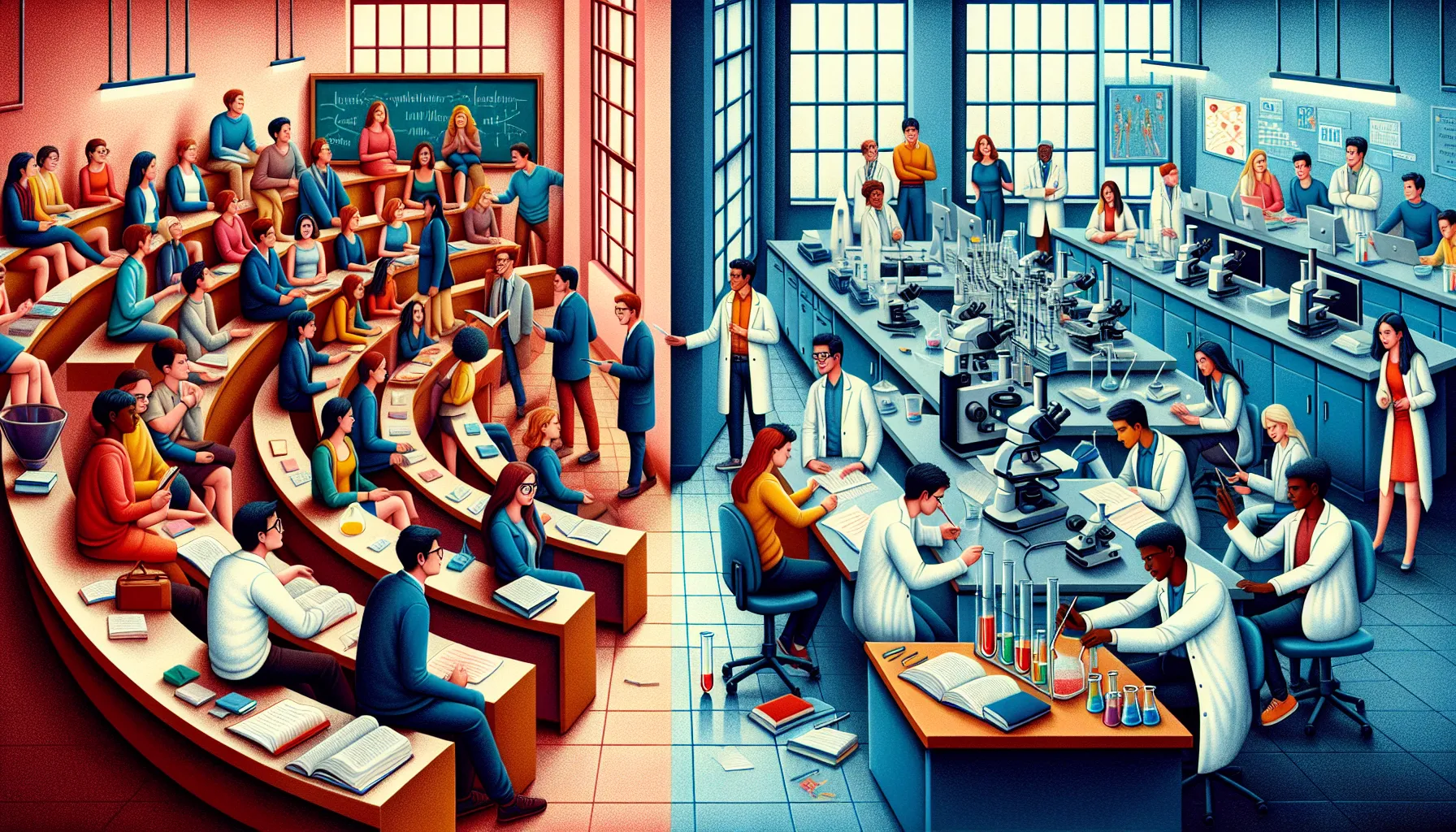 A depiction of students representing arts and sciences academic settings.