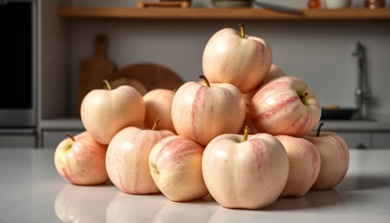 Bitclassic Applewhite apples displayed in a modern kitchen.