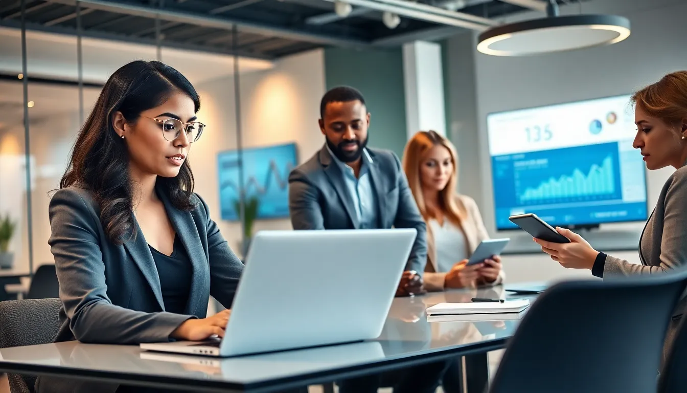 diverse team collaborating on marketing technology solutions in a modern office.