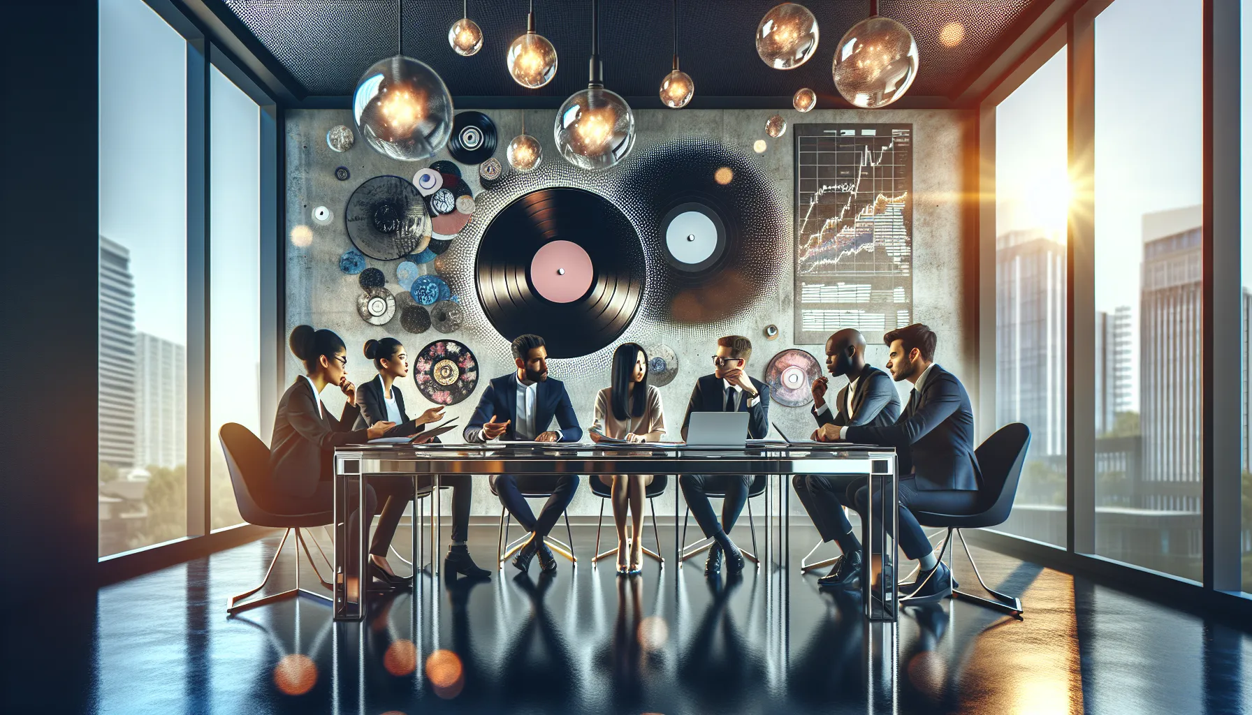 diverse team discussing vinyl price trends in a modern office.