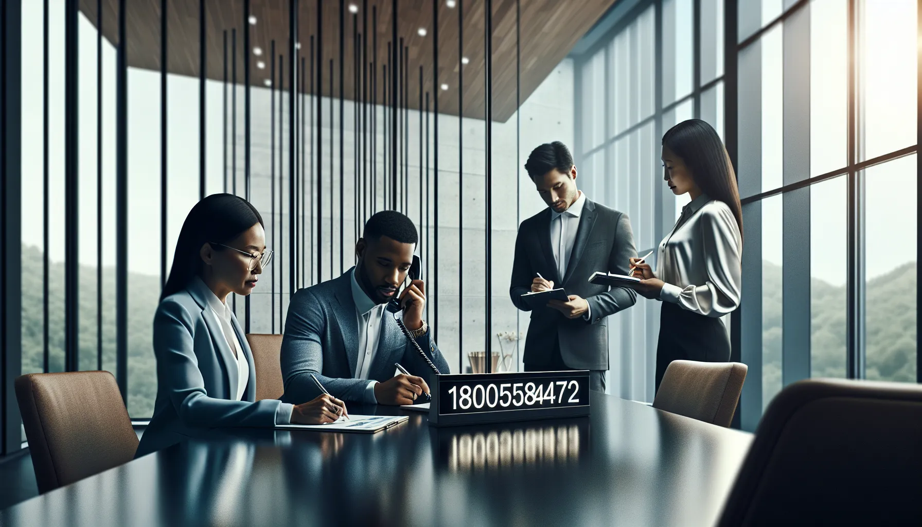 diverse professionals communicating in a modern office setting.