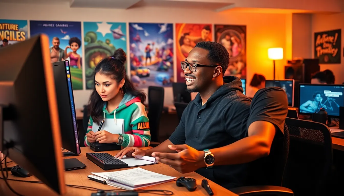 a diverse game development team working on new ImagineerGames projects.