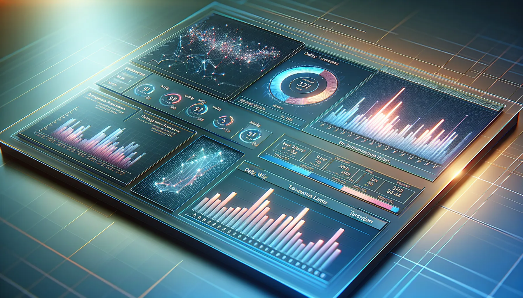 Digital bank interface showing transaction limits in a modern design.