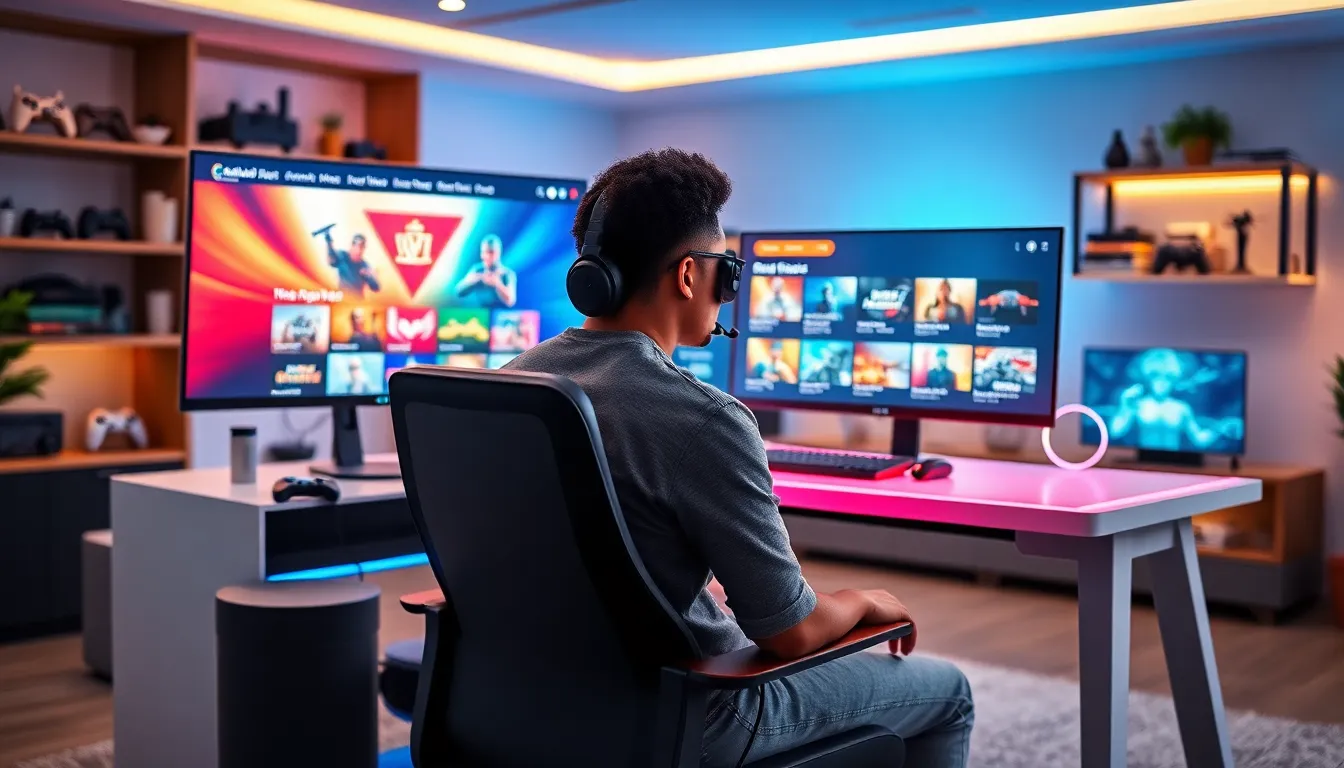 person exploring games on a modern gaming setup.