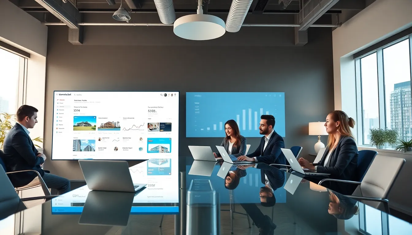 diverse team collaborating in a modern real estate office.