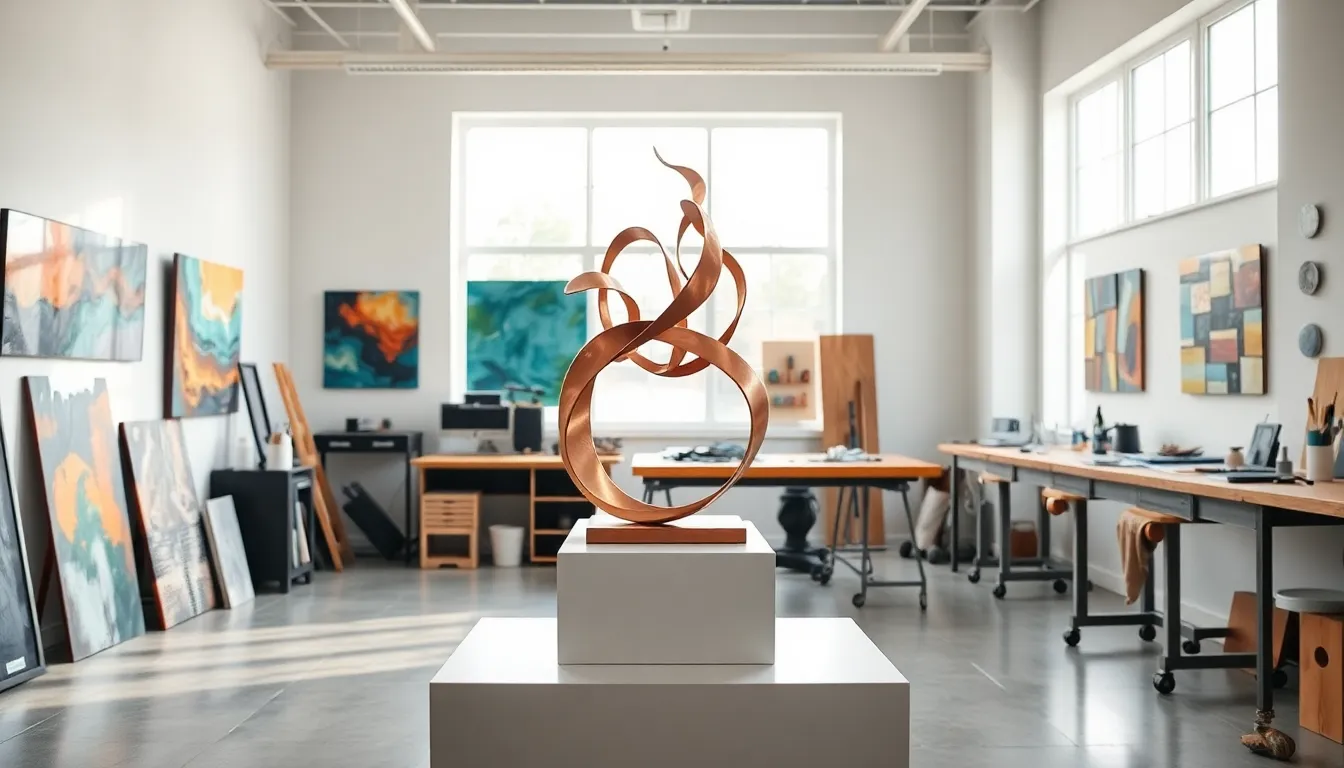 copper sculpture in a contemporary artist studio.