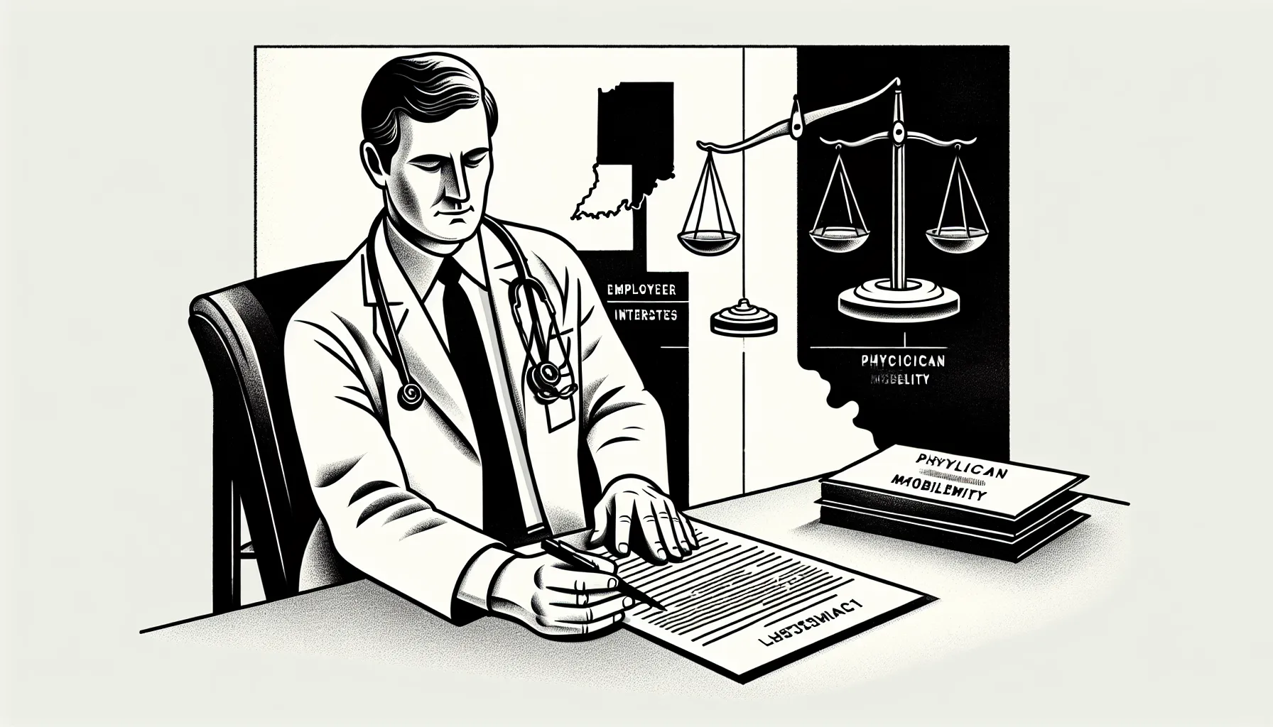 Physician reviewing an Indiana employment agreement