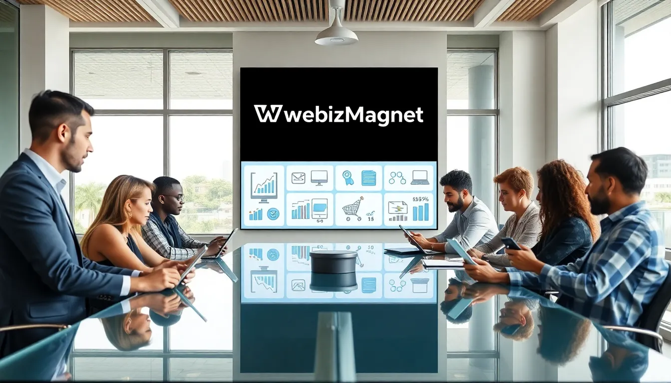 diverse team collaborating in a modern workspace about online business.