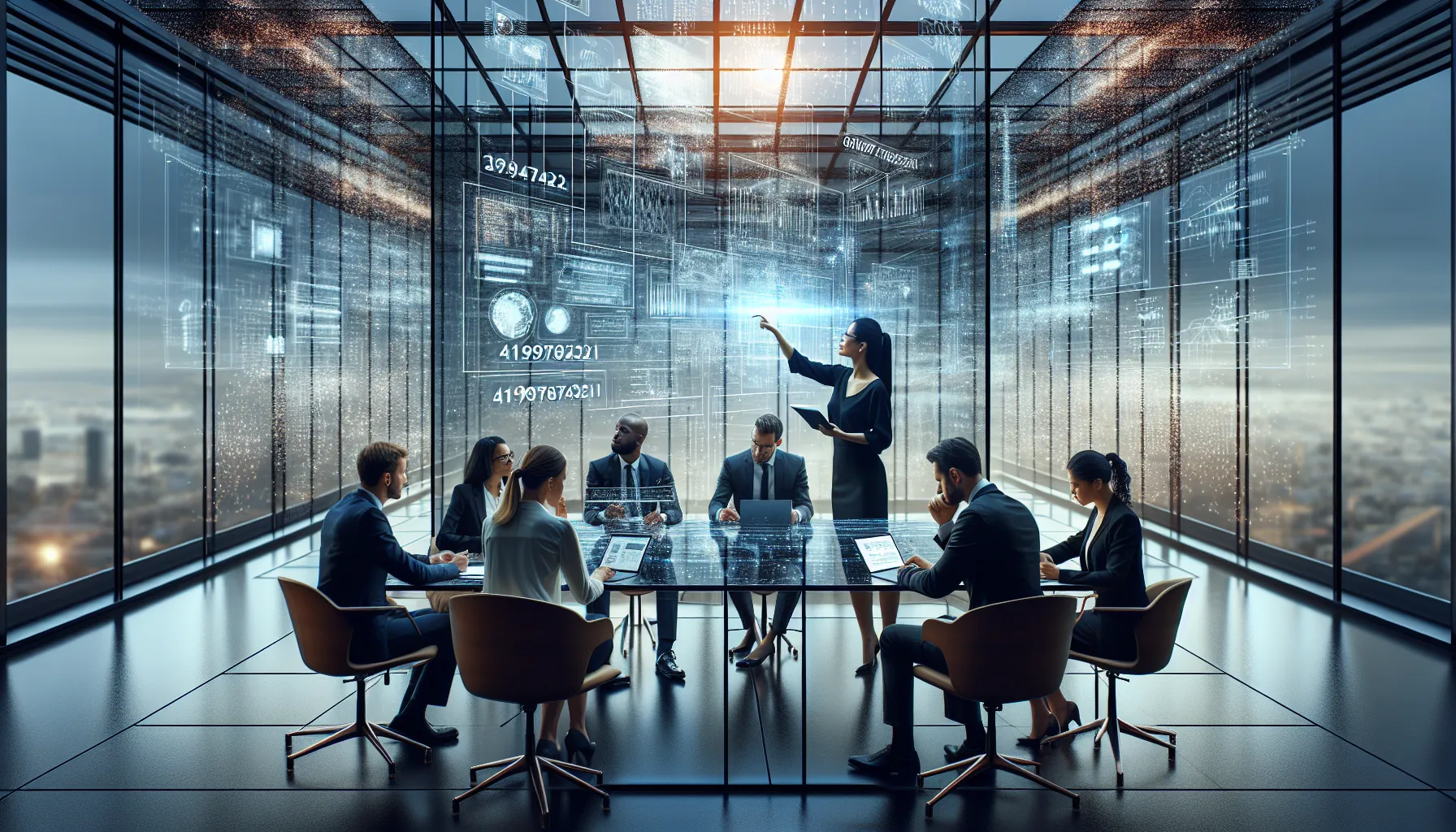 diverse professionals discussing future trends in a modern office.