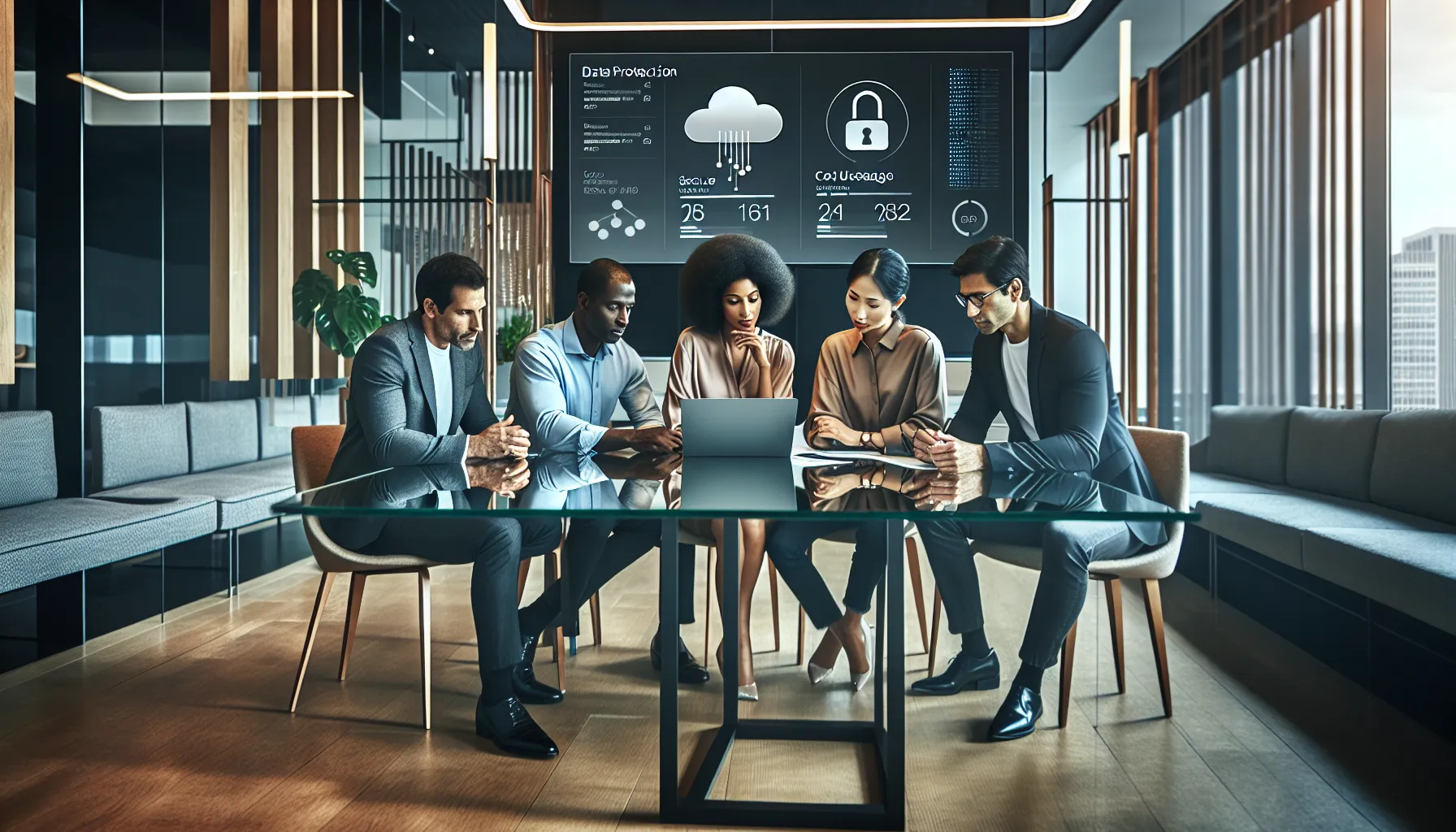 diverse team in a modern office discussing cloud solutions.