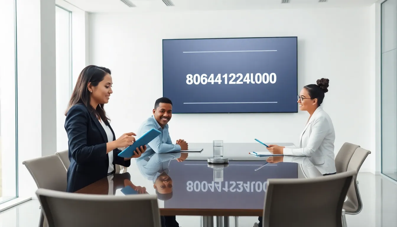 diverse team collaborating in a modern office setting around a conference table.