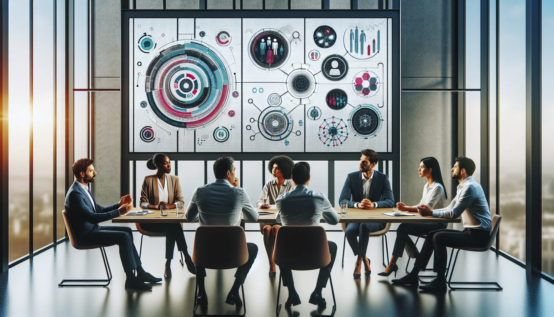 professionals collaborating in a modern office on technology concepts.