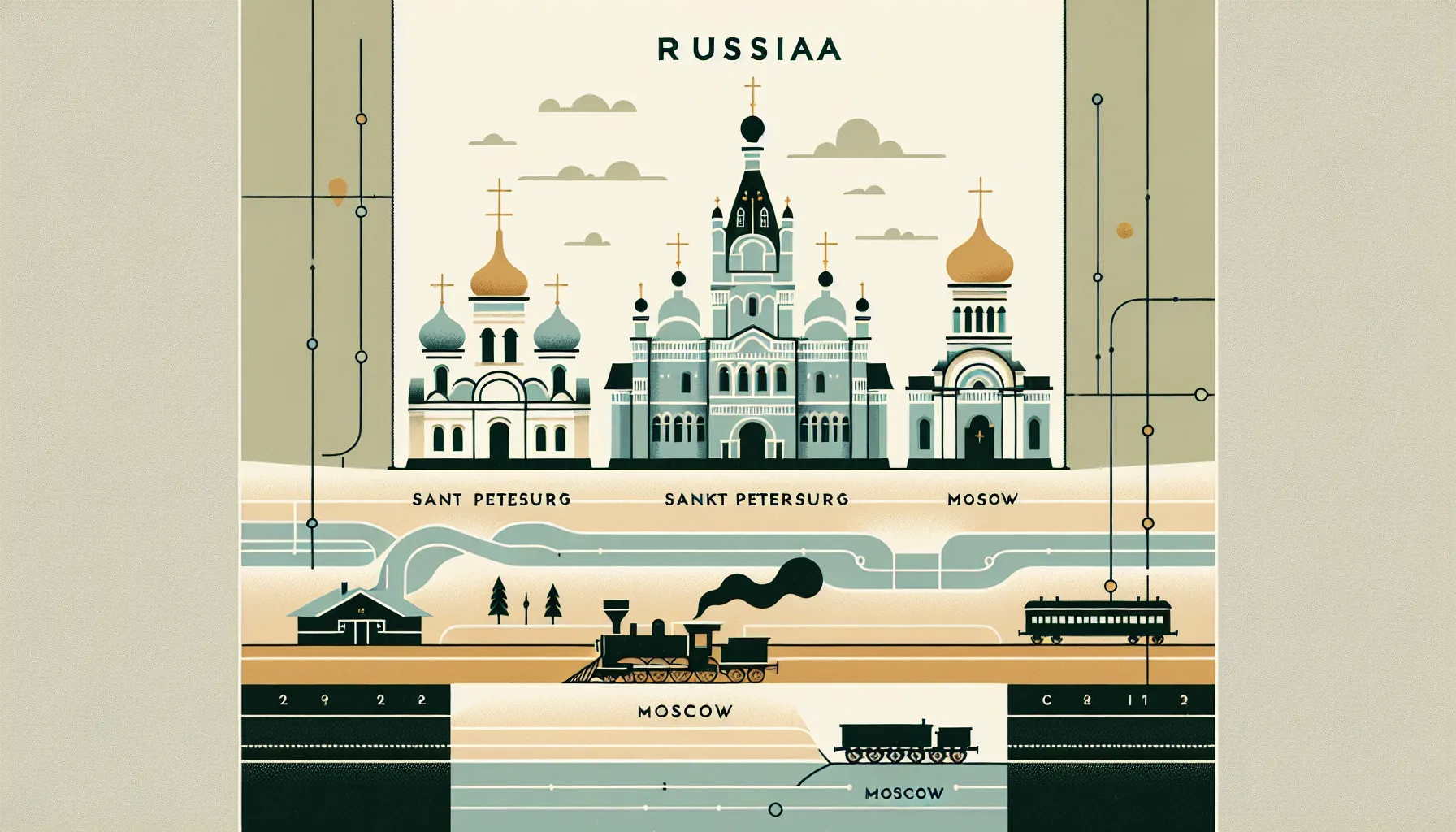 Minimalist map showing three Russian locations from Anna Karenina with train connections