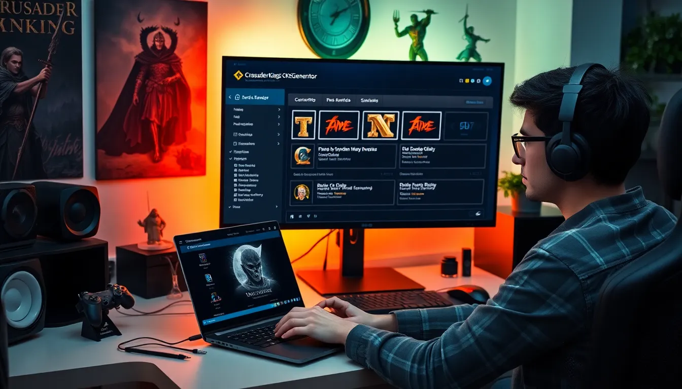 gamer using CK2Generator for unlocking rewards in a modern workspace.