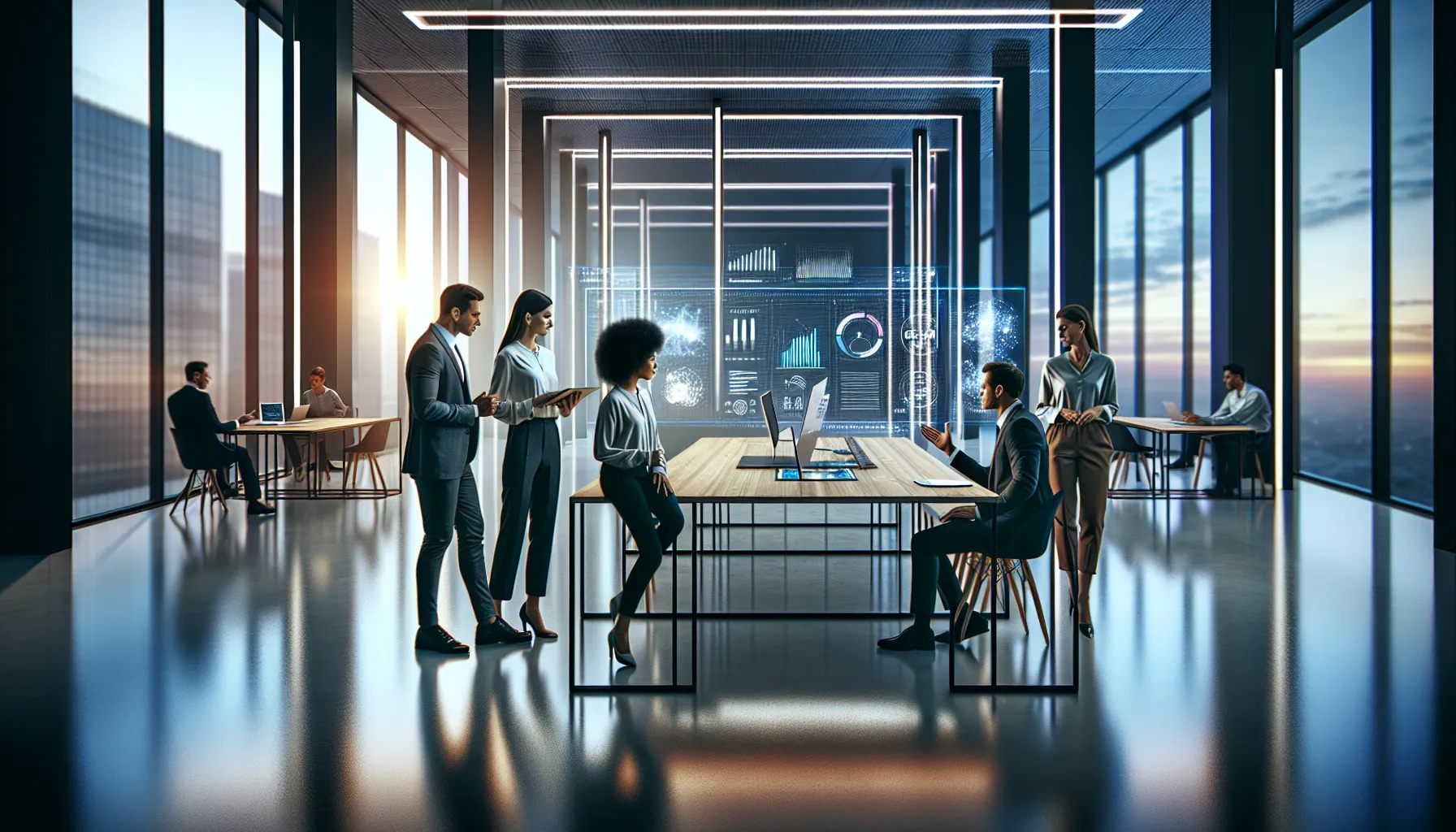 diverse team discussing innovative technology concepts in a modern office.