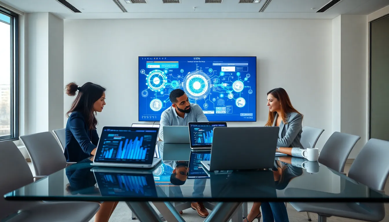 diverse team collaborating on innovative technology products in a modern office.