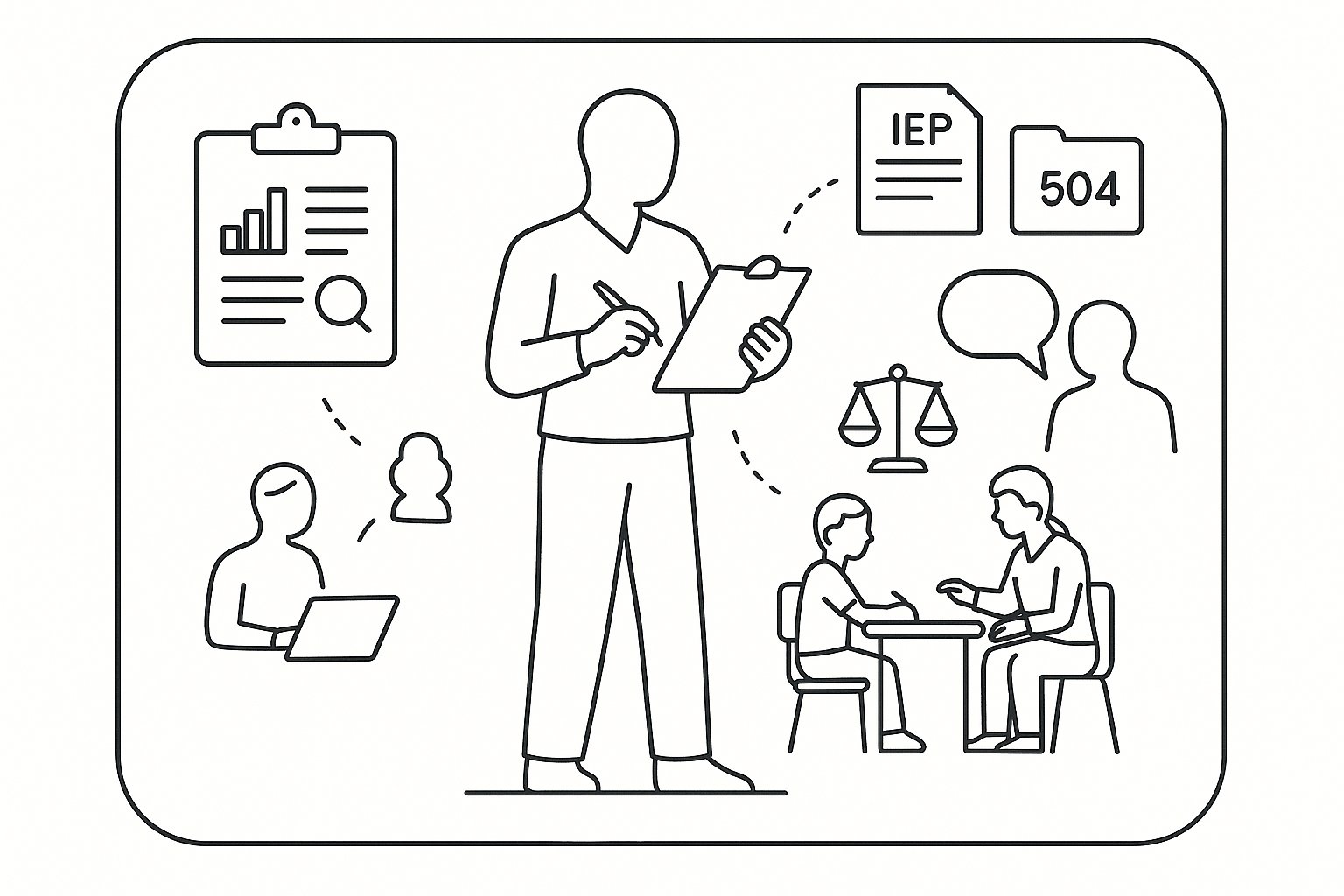 A consultant with clipboard guiding a child/teacher and reviewing a report. - What Is a Special Education Consultant A Clear Guide For Families And Schools 2026