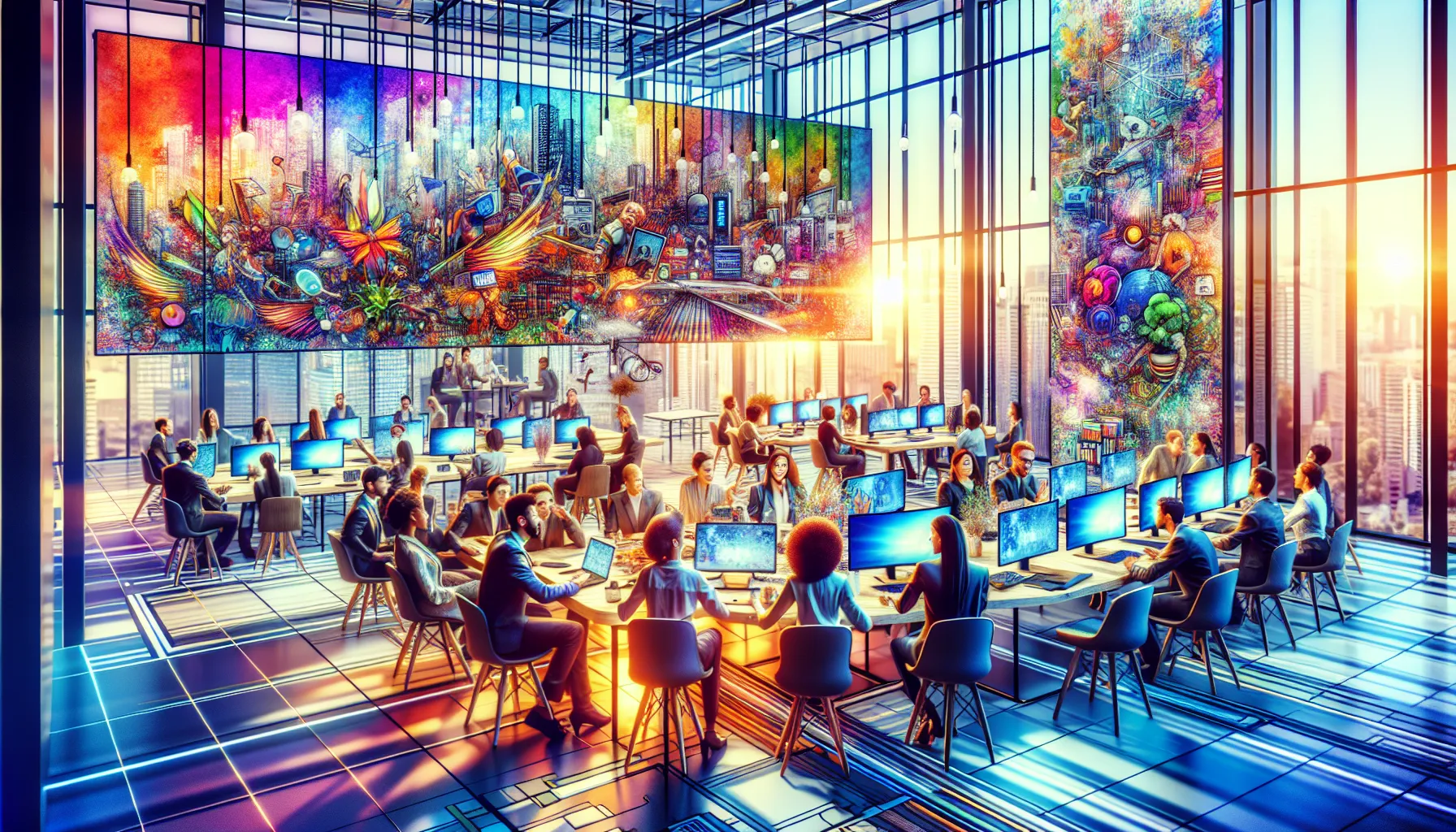 diverse professionals collaborating in a modern workspace.