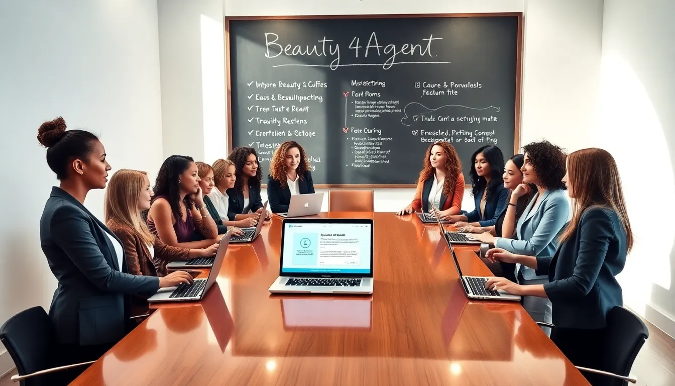 diverse beauty professionals collaborating in a modern office.