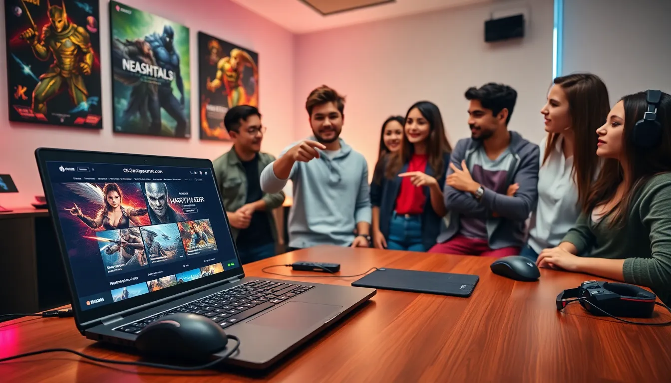 diverse gamers discussing strategies at a modern gaming setup.