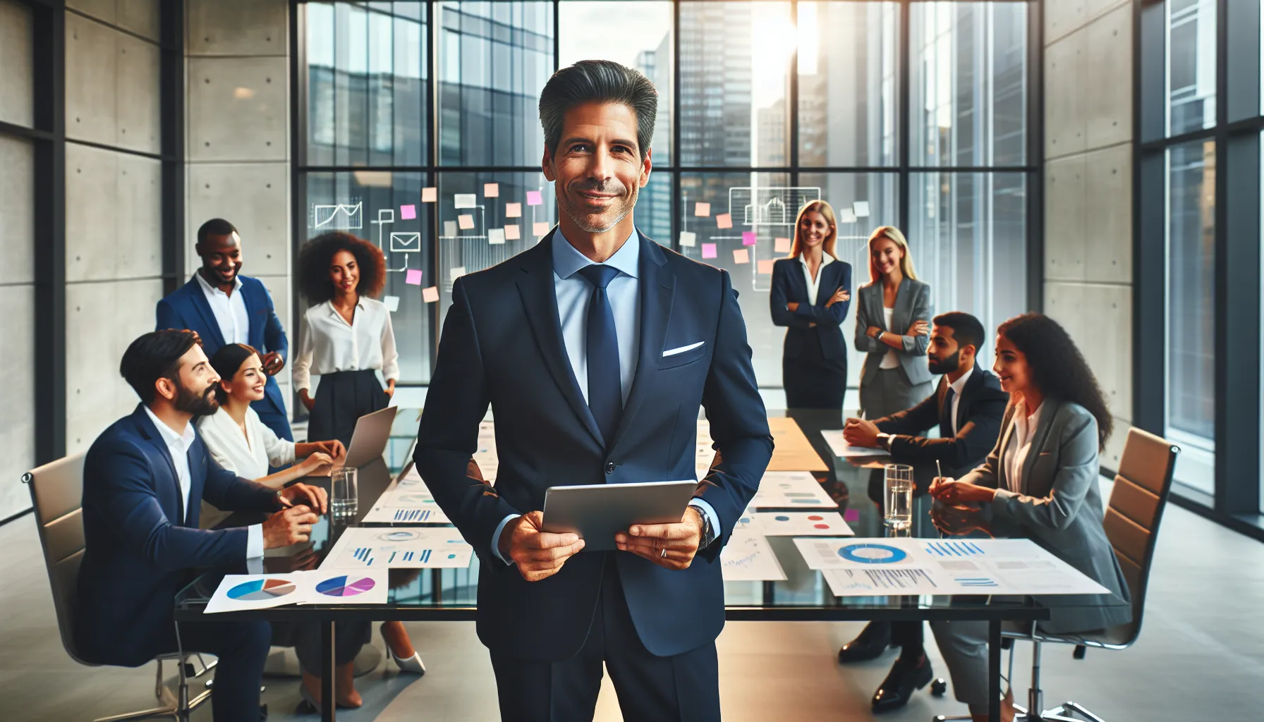 Brian Aseyfried leading a diverse team in a modern office setting.