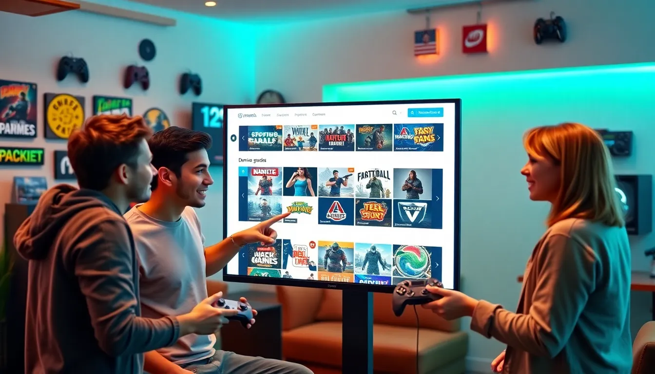 diverse gamers discussing gaming guides in a modern lounge.