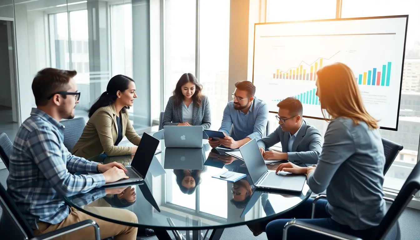 diverse software development team collaborating in a modern office.