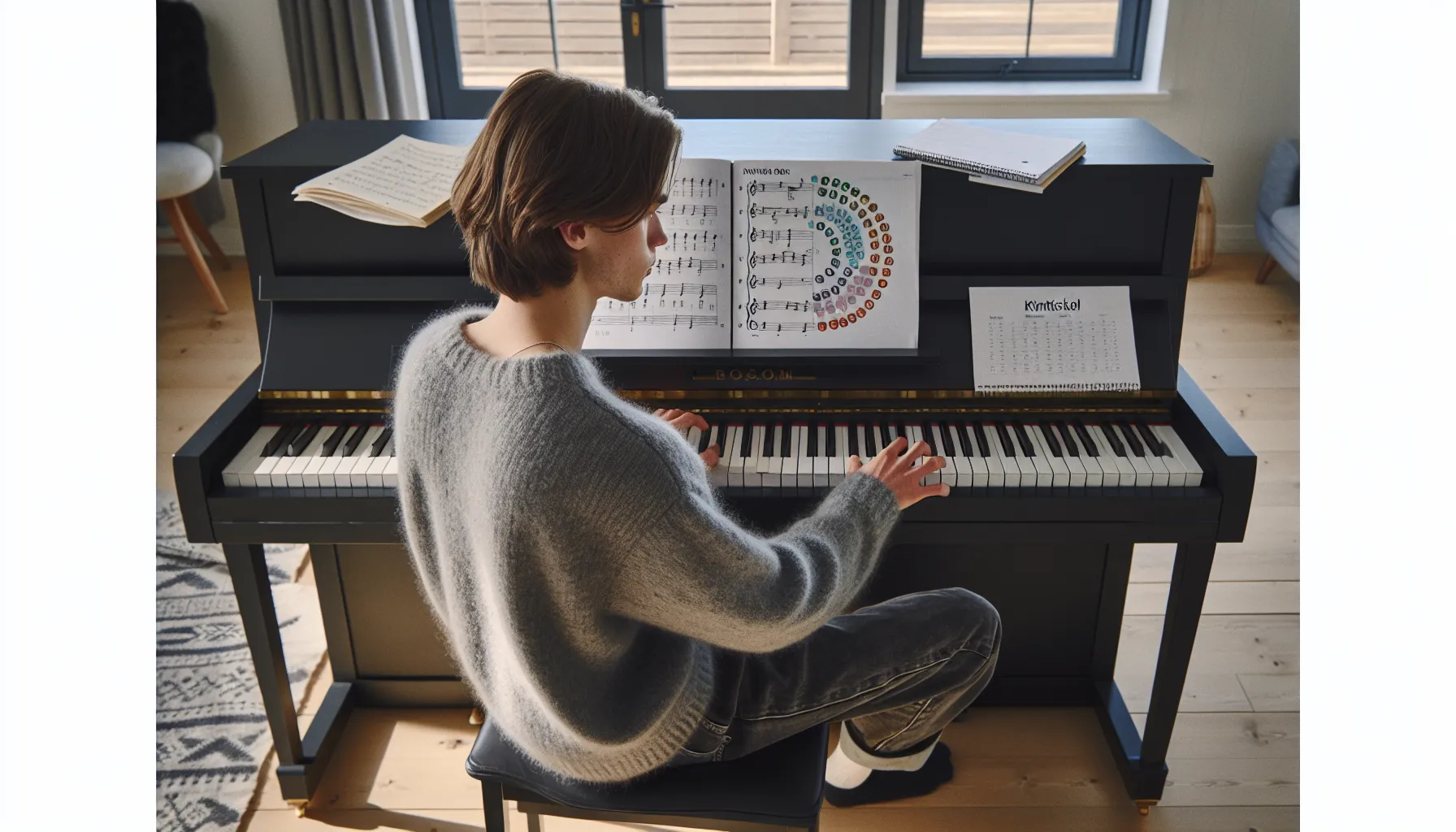 Norwegian musician studying scales and the circle of fifths at a piano.