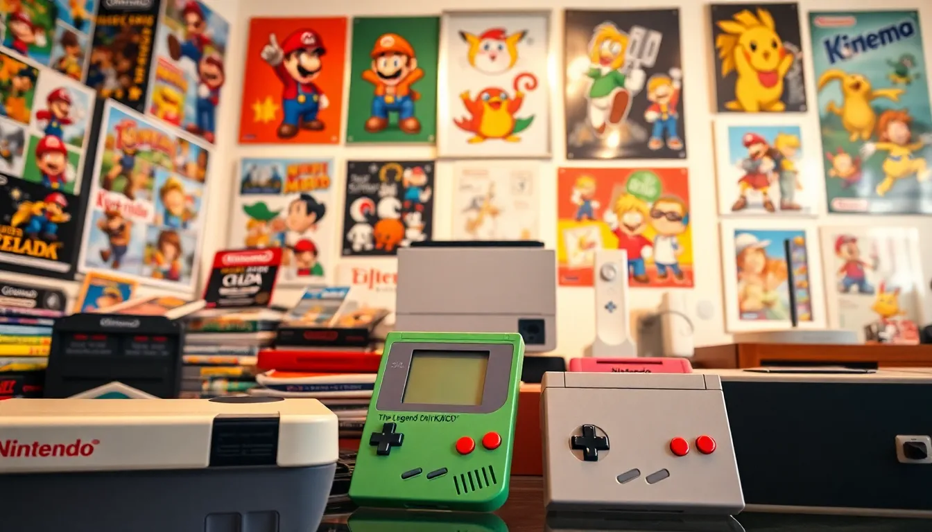 A nostalgic display of Nintendo consoles and memorabilia celebrating gaming history.