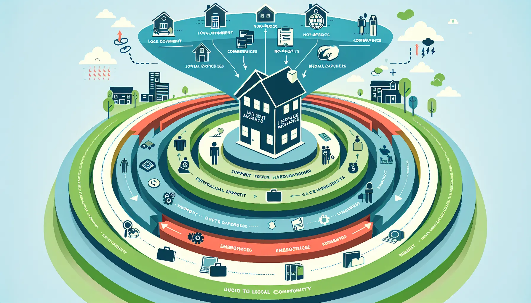 Diagram showing layers of rent assistance programs supporting families in Pleasant Hill.