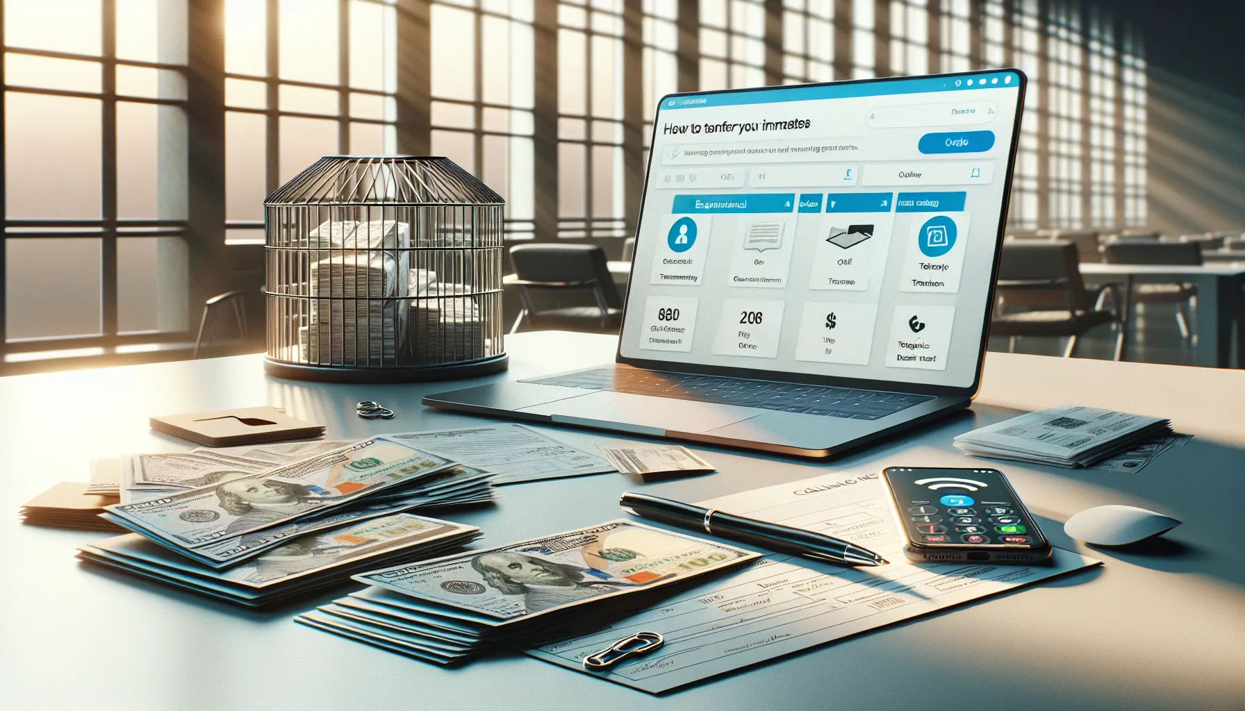methods of sending money to a prisoner at a modern desk.