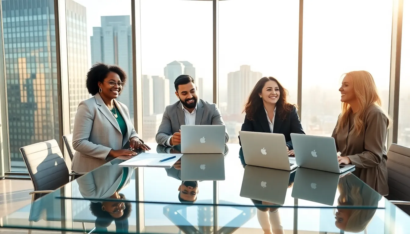a diverse team at Home Rocket Realty collaborating in a modern office.