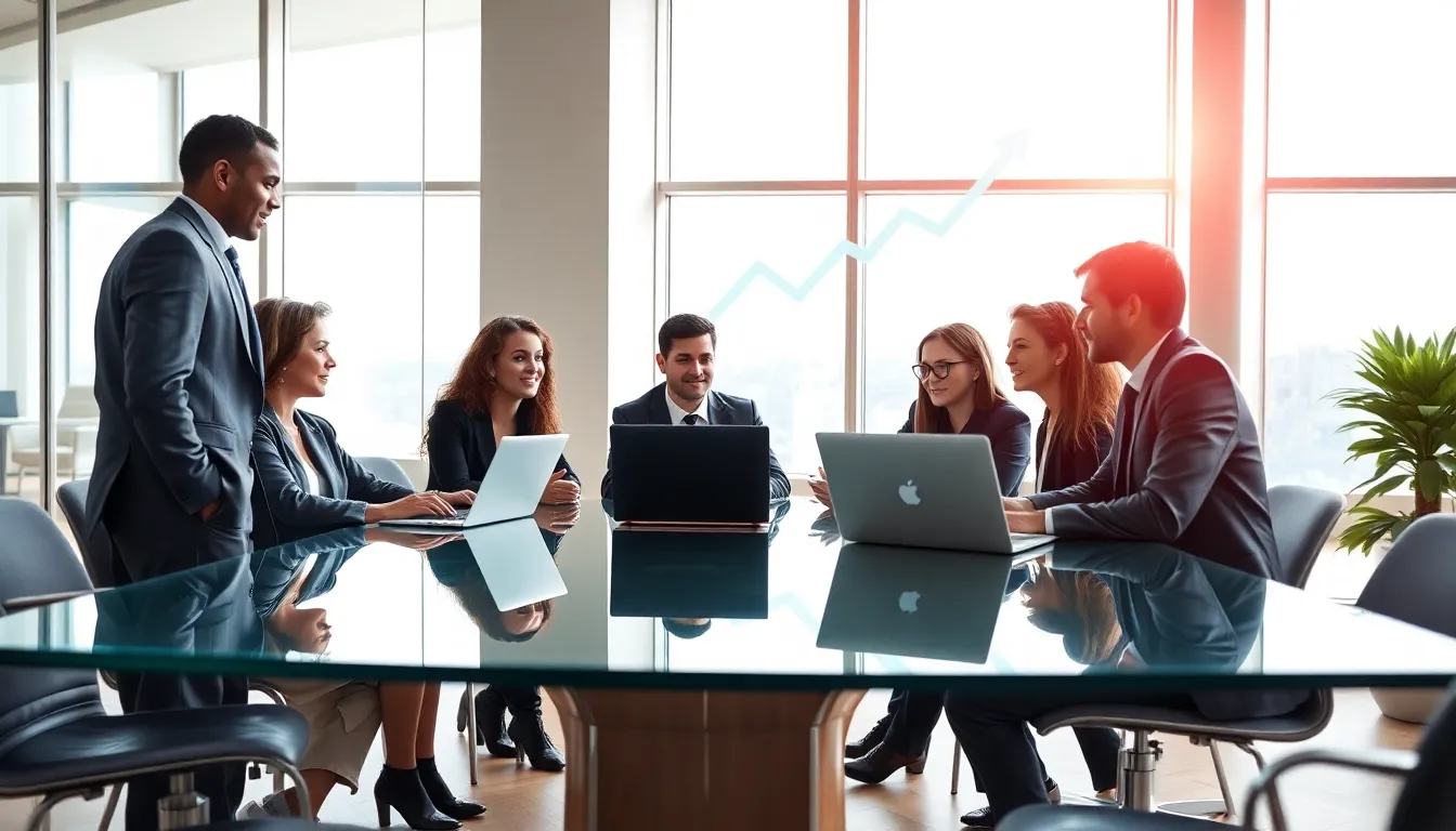 diverse team discussing technology solutions in a modern office.