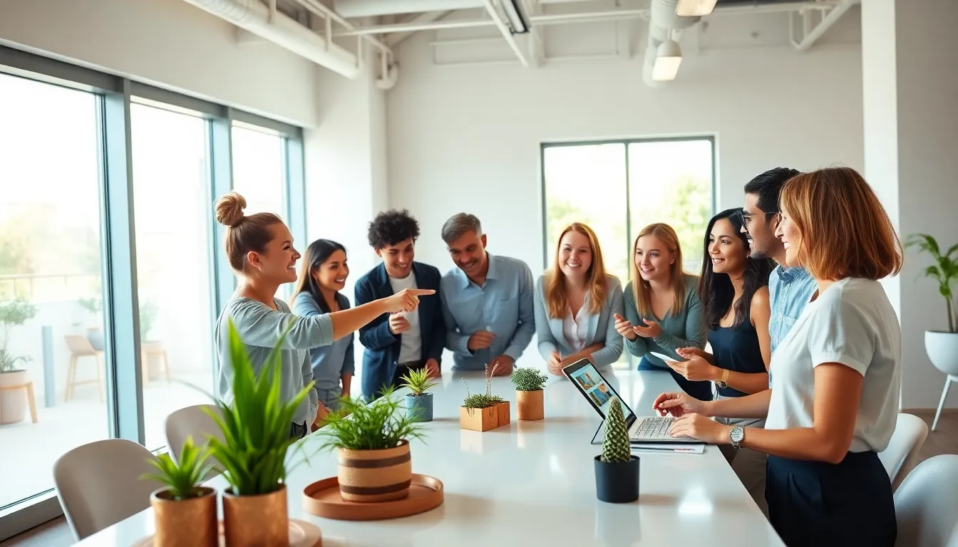 diverse professionals brainstorming budget-friendly event ideas in a modern space.