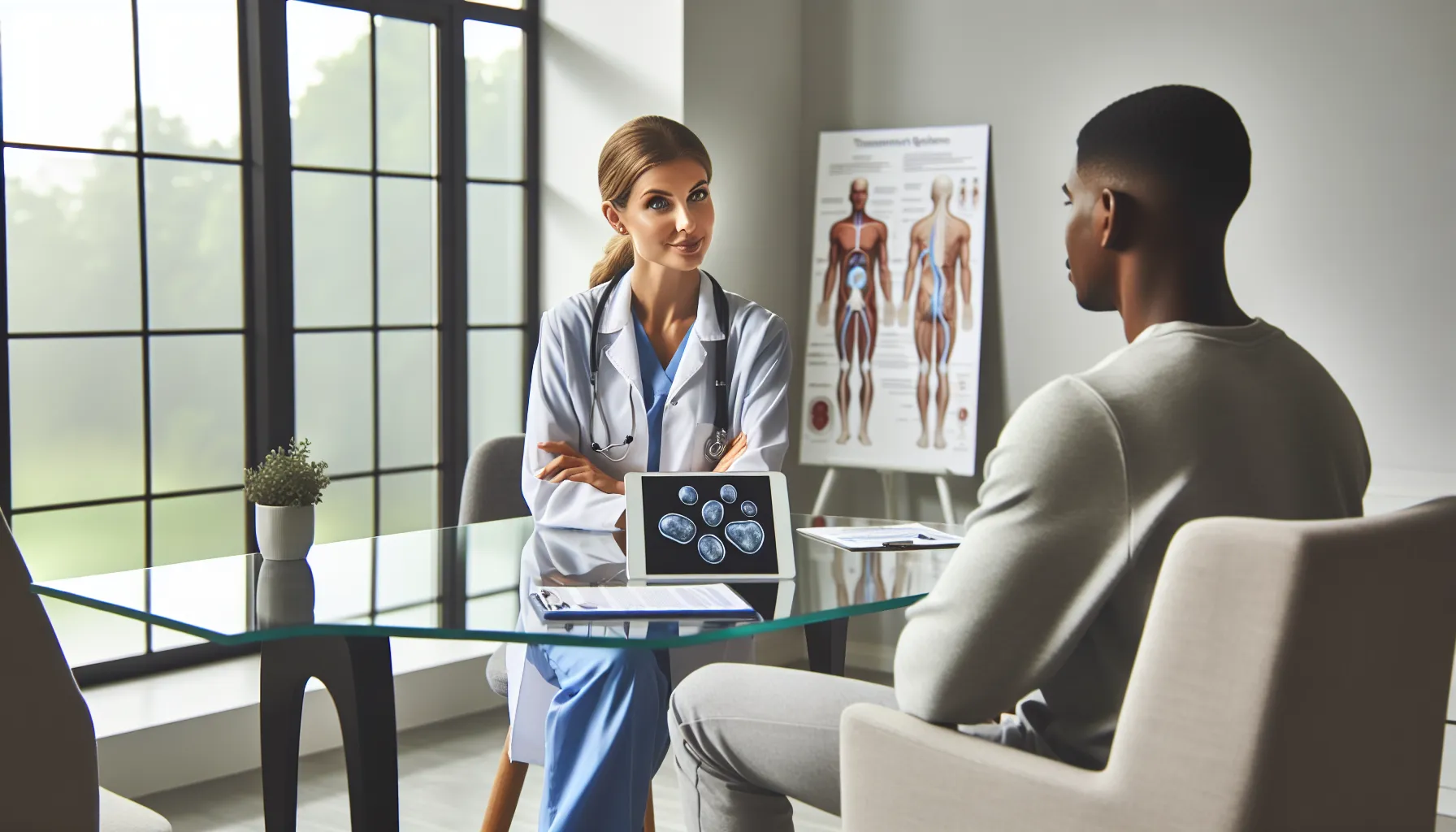 doctor consulting with patient about pielolitiase treatment options.