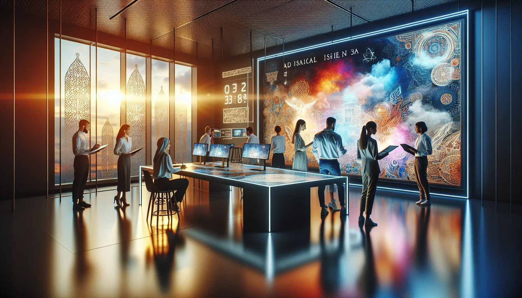 diverse team creating digital art in a modern studio.