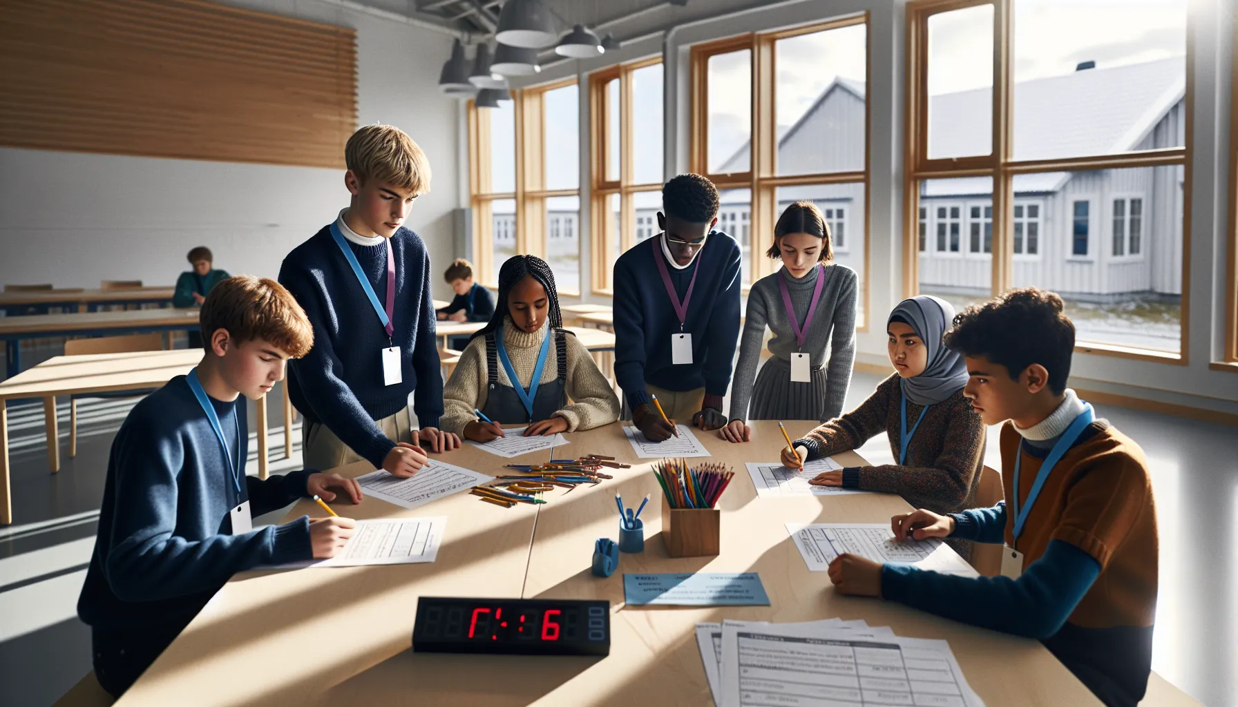 Norwegian students collaborate with clear roles while a teacher models active listening.