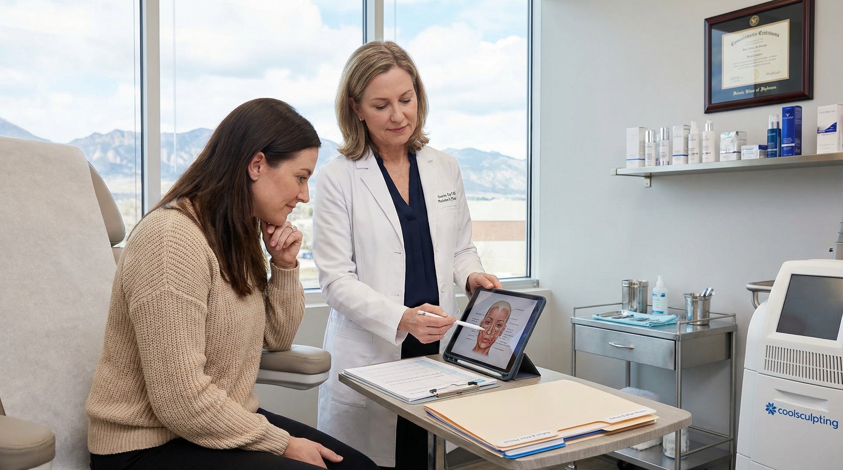 doctor consulting a patient in a clean Utah County aesthetic clinic
