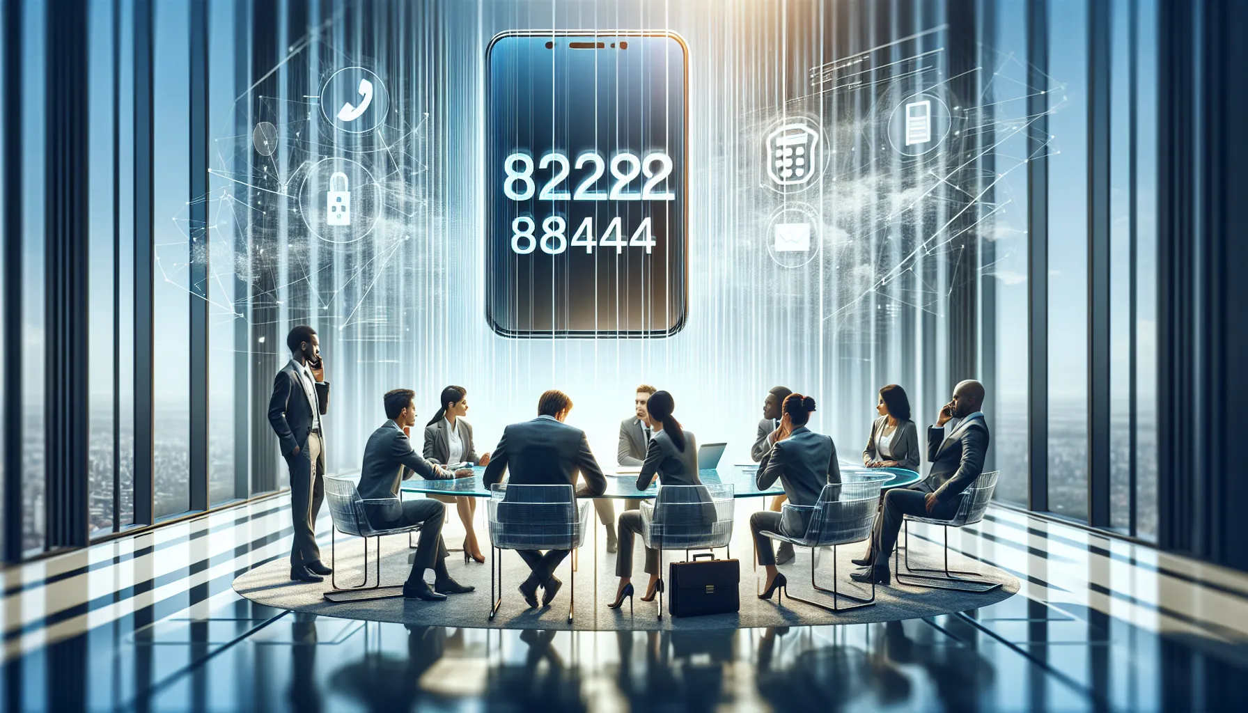 professionals discussing implications of phone number 8328281444 in a modern office.