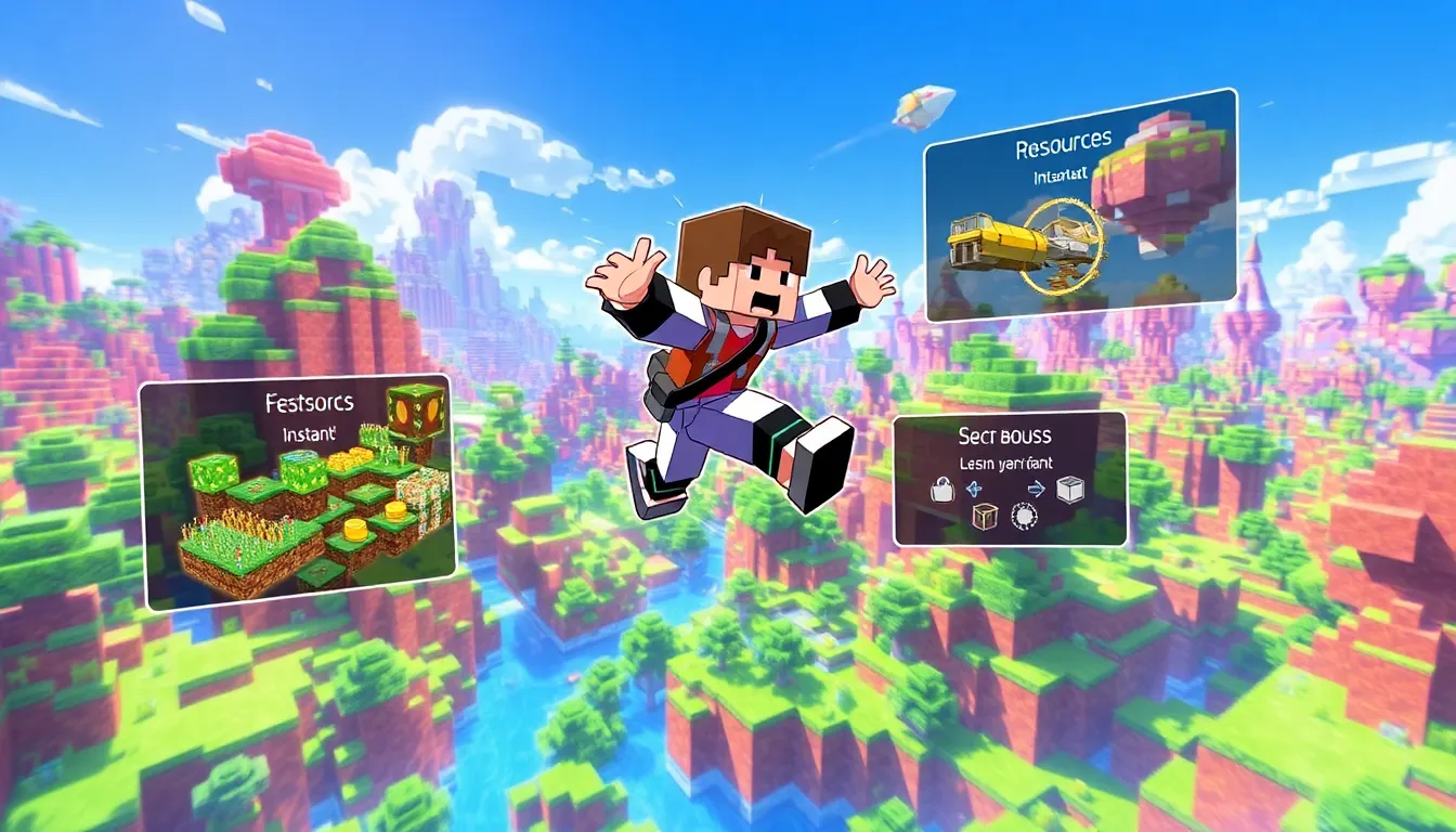 gamer using a hacked client in a vibrant Minecraft environment.