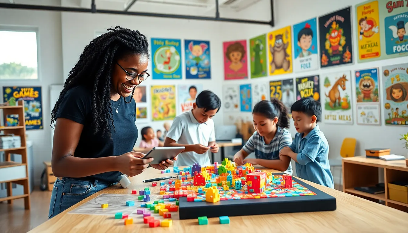 a diverse group creating games in a colorful studio.