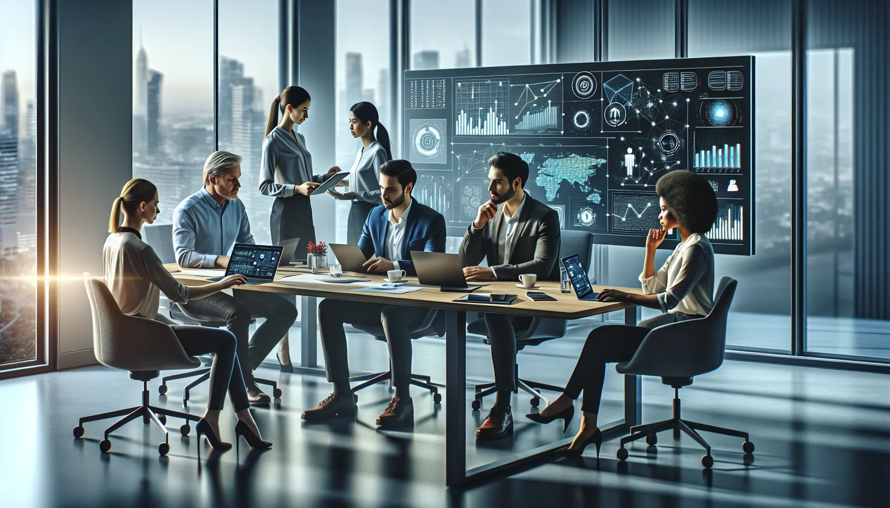 diverse professionals discussing applications of bn6922297r in modern office.