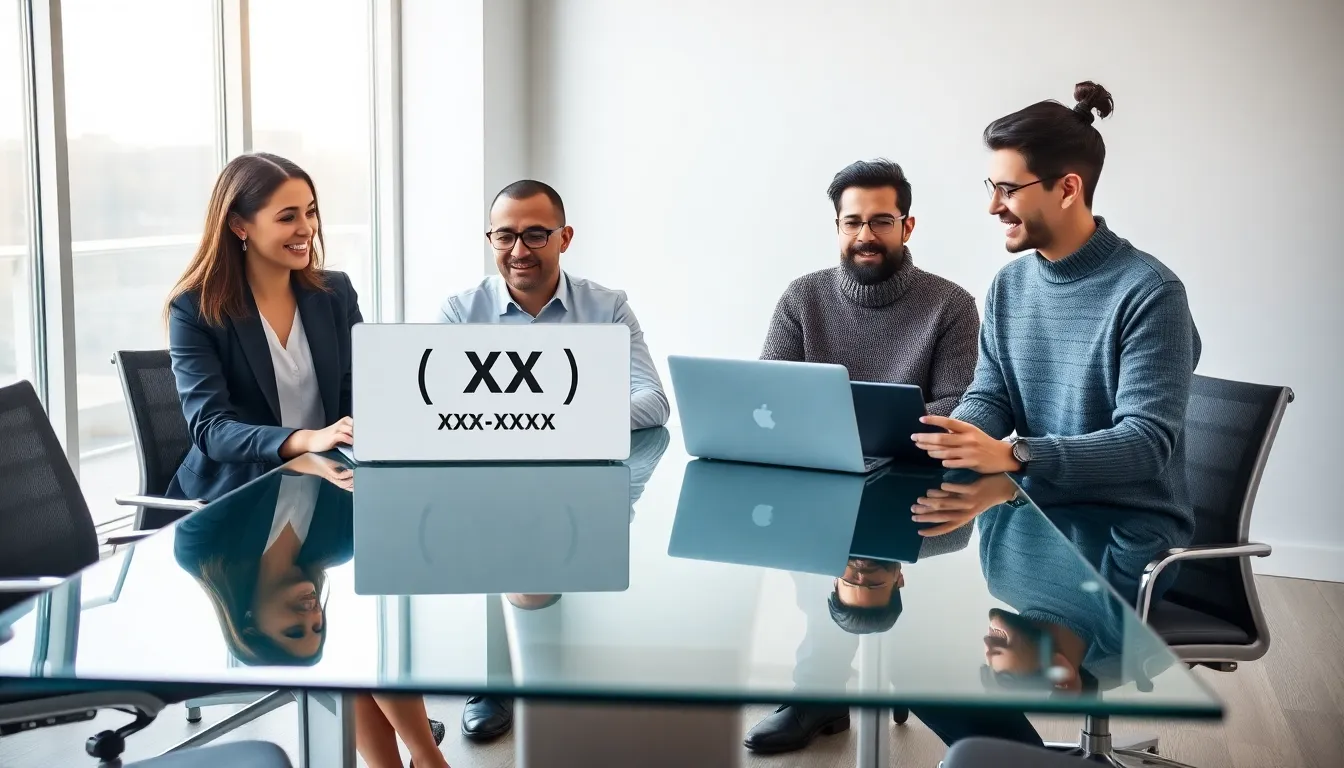 diverse team discussing phone number formats in a modern office.