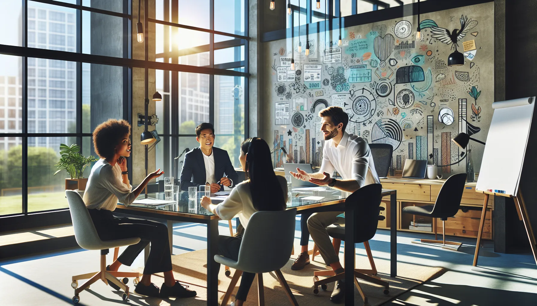 Lynnrob1234 discussing future goals with a diverse team in a modern office.