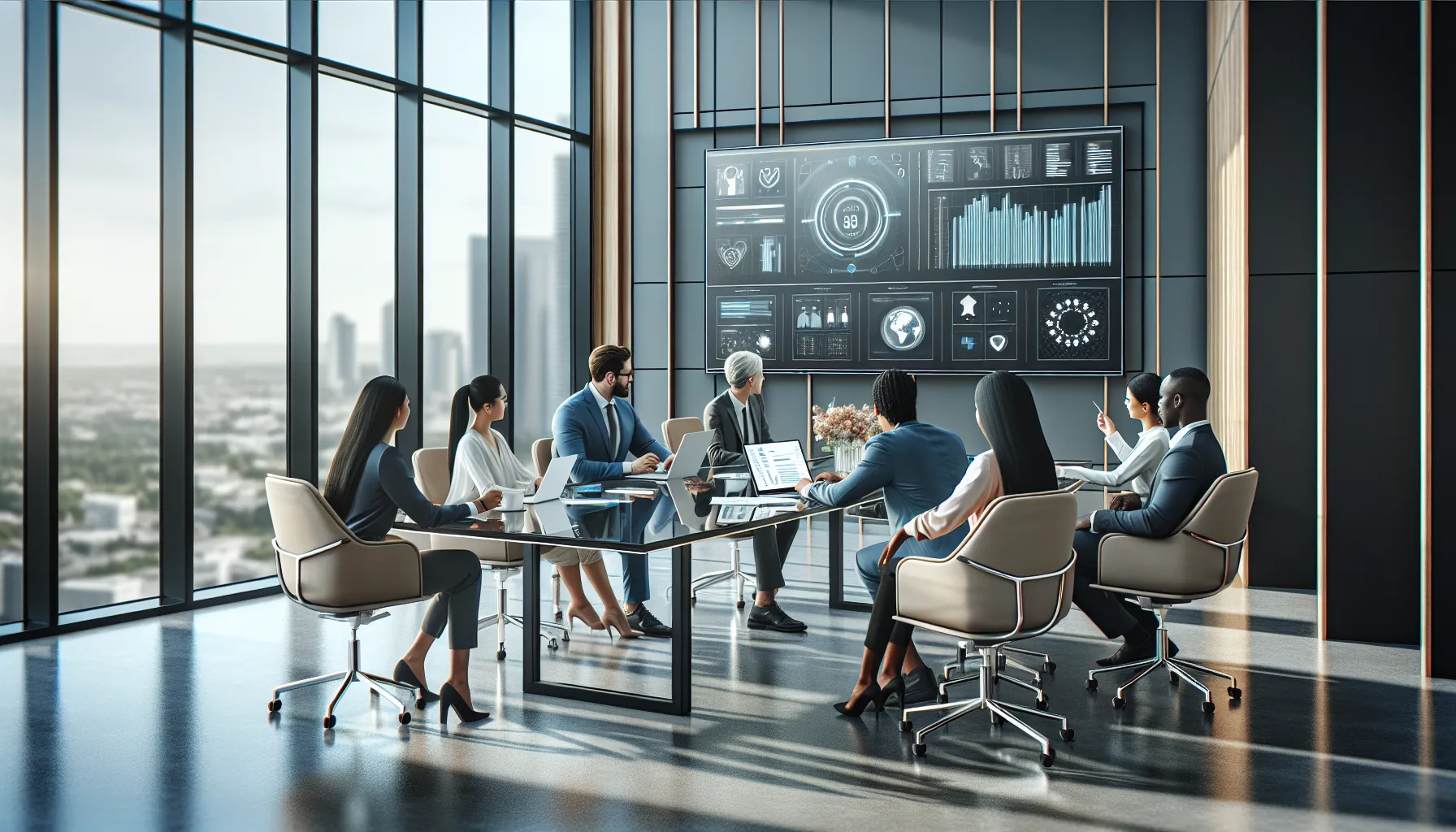 diverse professionals collaborating in a modern office setting.