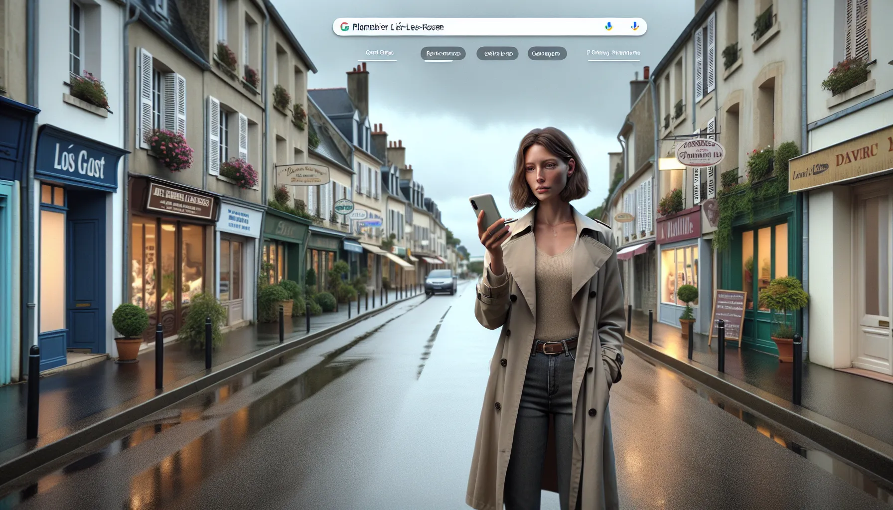 Young woman in L’Haÿ-les-Roses searching local businesses on Google on her phone.