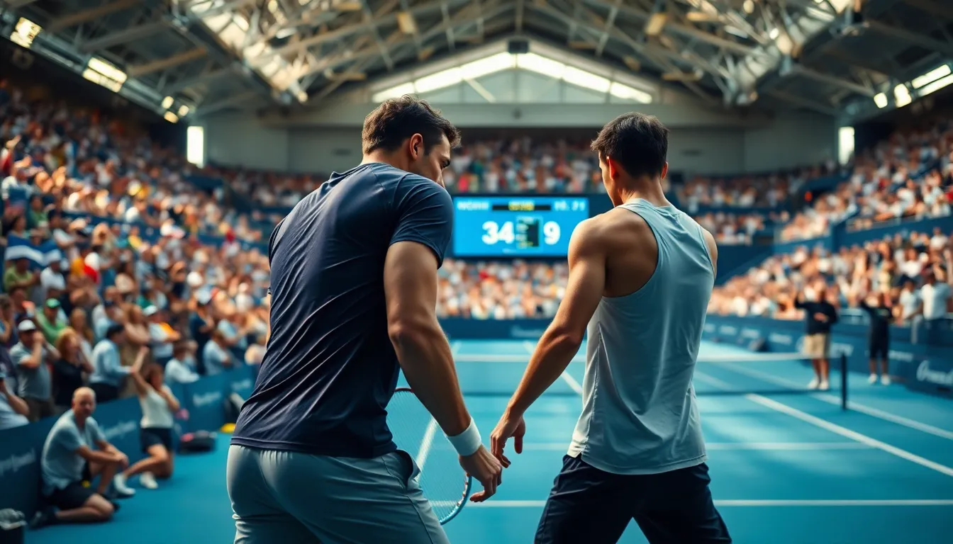tennis players competing in a thrilling US Open final.