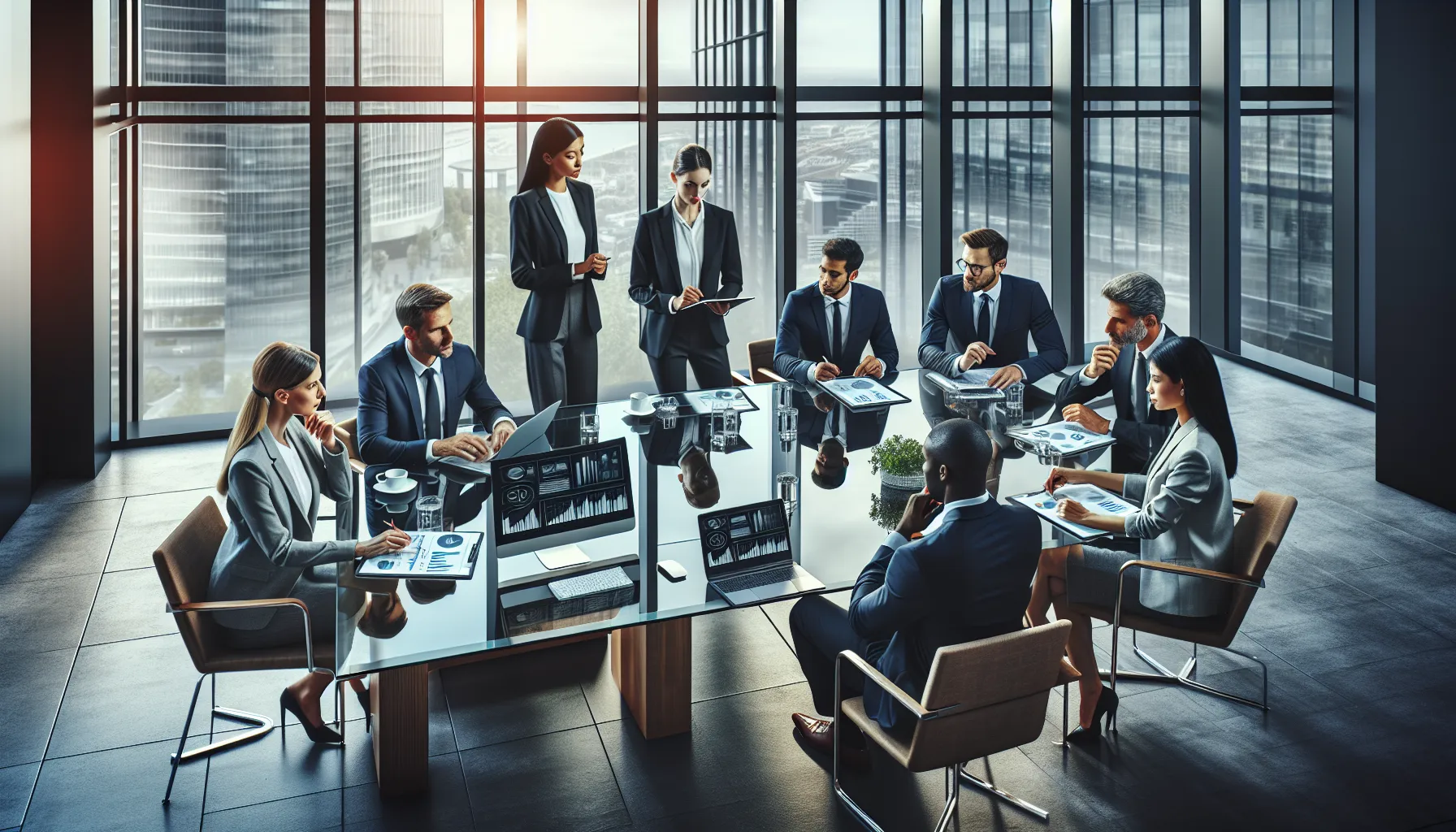 diverse team collaborating in a modern office setting.